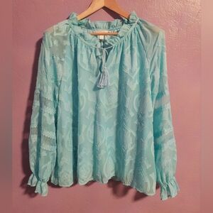 Belle by Kim Gravel Cabana blue blouse sz XL NWOT